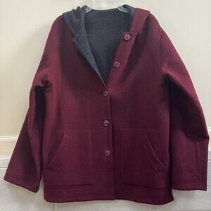 Lanart vintage large Baby Alpaca reversible hooded Gray and Red coat